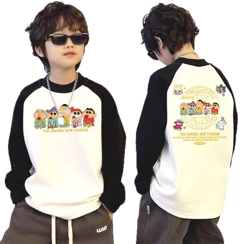 Παιδικό μακρυμάνικο τοπ για τον χειμώνα με θερμική επένδυση, βάσης ρούχου, σχέδιο color-block, 100% πολυεστέρας, στρογγυλός λαιμός, χωρίς κουκούλα