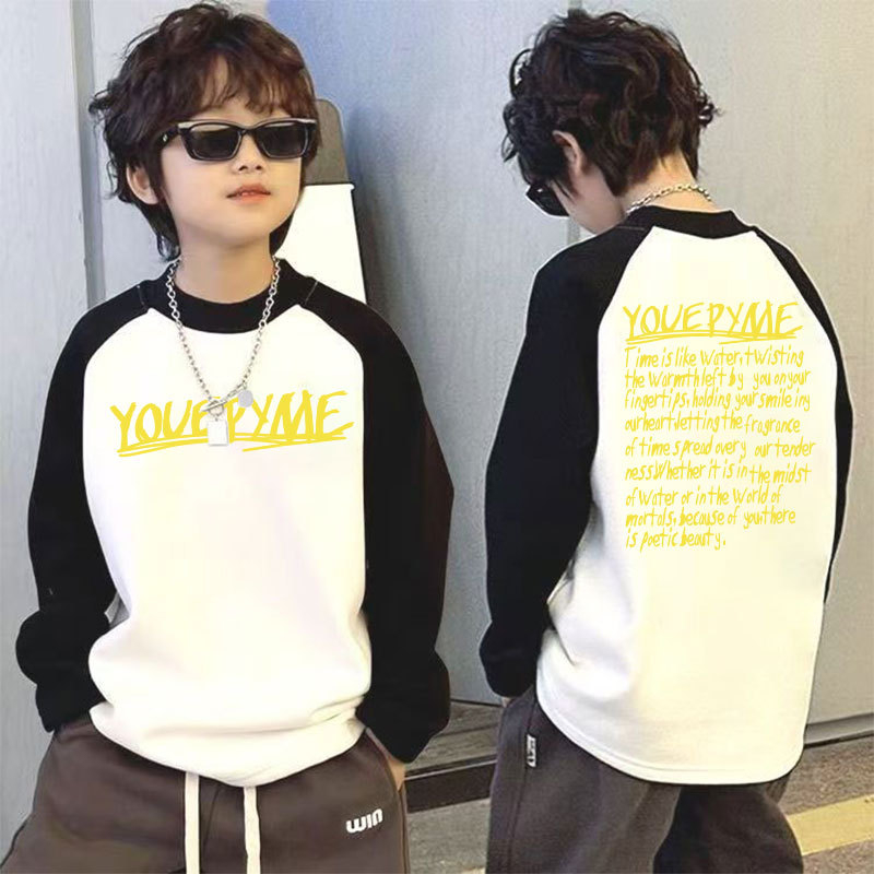 Παιδικό μακρυμάνικο τοπ για τον χειμώνα με θερμική επένδυση, βάσης ρούχου, σχέδιο color-block, 100% πολυεστέρας, στρογγυλός λαιμός, χωρίς κουκούλα