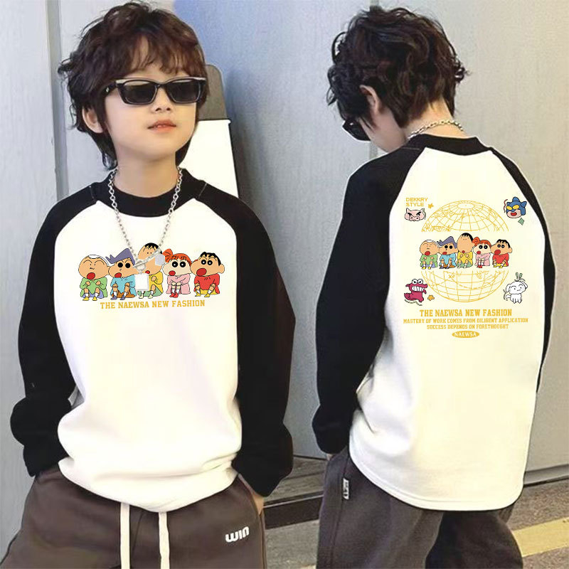 Παιδικό μακρυμάνικο τοπ για τον χειμώνα με θερμική επένδυση, βάσης ρούχου, σχέδιο color-block, 100% πολυεστέρας, στρογγυλός λαιμός, χωρίς κουκούλα