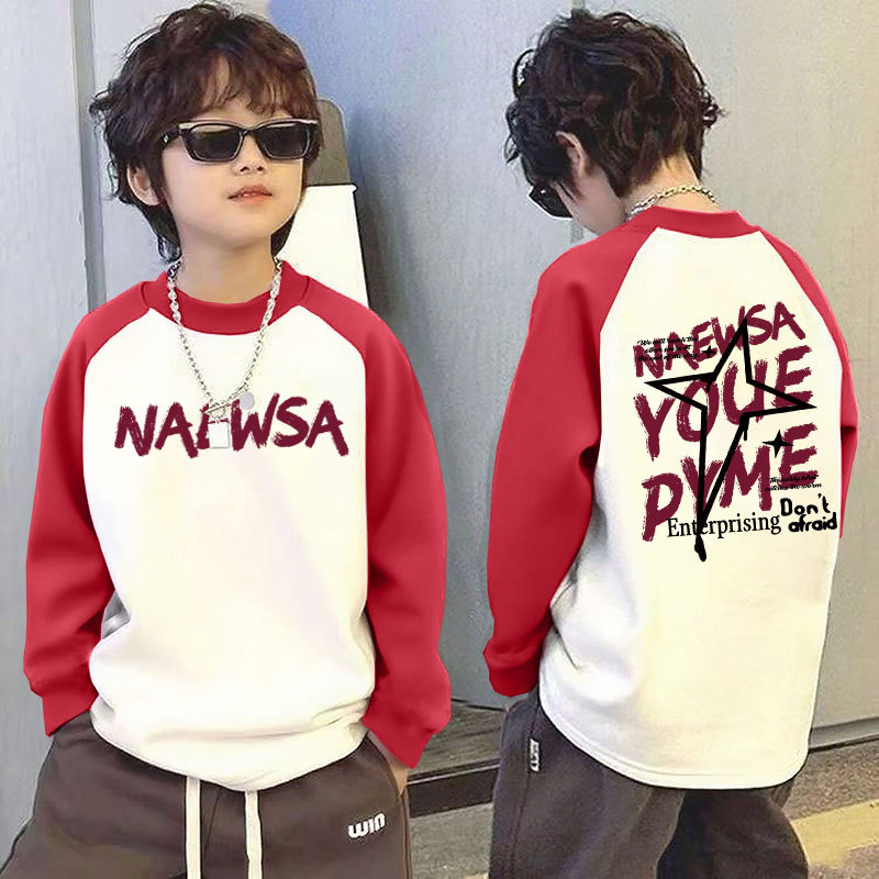 Παιδικό μακρυμάνικο τοπ για τον χειμώνα με θερμική επένδυση, βάσης ρούχου, σχέδιο color-block, 100% πολυεστέρας, στρογγυλός λαιμός, χωρίς κουκούλα