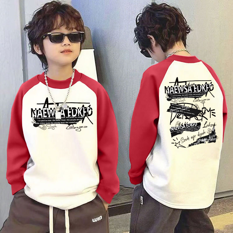 Παιδικό μακρυμάνικο τοπ για τον χειμώνα με θερμική επένδυση, βάσης ρούχου, σχέδιο color-block, 100% πολυεστέρας, στρογγυλός λαιμός, χωρίς κουκούλα