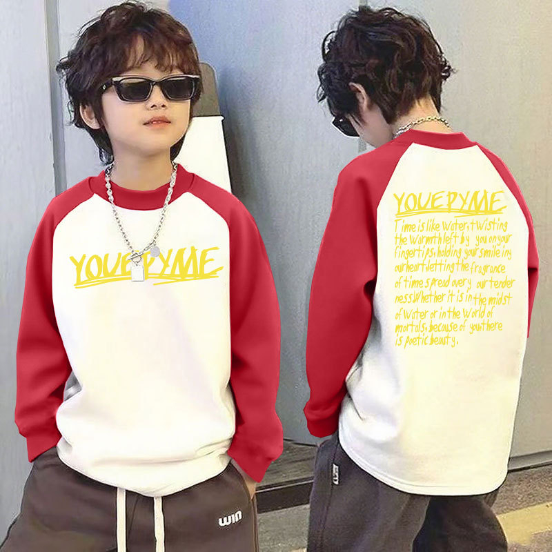 Παιδικό μακρυμάνικο τοπ για τον χειμώνα με θερμική επένδυση, βάσης ρούχου, σχέδιο color-block, 100% πολυεστέρας, στρογγυλός λαιμός, χωρίς κουκούλα