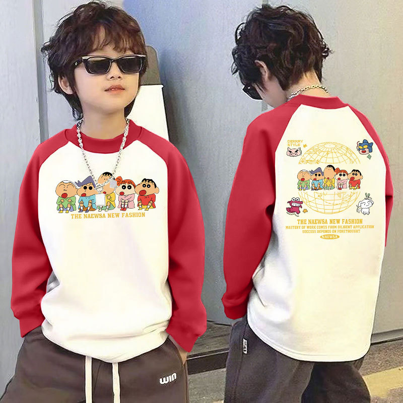 Παιδικό μακρυμάνικο τοπ για τον χειμώνα με θερμική επένδυση, βάσης ρούχου, σχέδιο color-block, 100% πολυεστέρας, στρογγυλός λαιμός, χωρίς κουκούλα