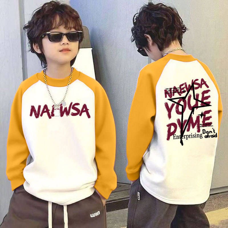 Παιδικό μακρυμάνικο τοπ για τον χειμώνα με θερμική επένδυση, βάσης ρούχου, σχέδιο color-block, 100% πολυεστέρας, στρογγυλός λαιμός, χωρίς κουκούλα