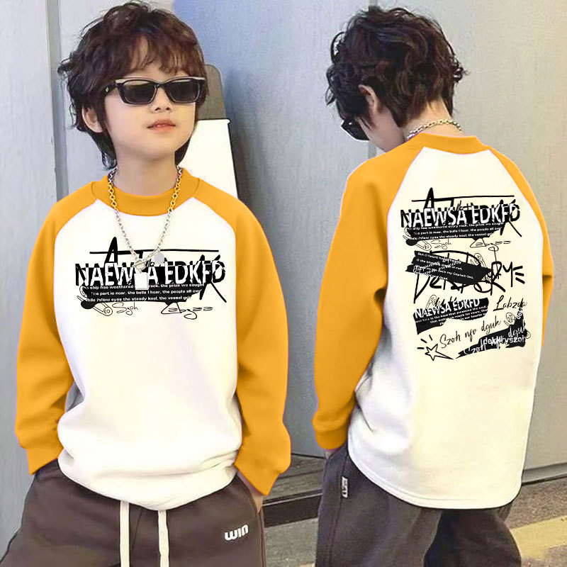 Παιδικό μακρυμάνικο τοπ για τον χειμώνα με θερμική επένδυση, βάσης ρούχου, σχέδιο color-block, 100% πολυεστέρας, στρογγυλός λαιμός, χωρίς κουκούλα