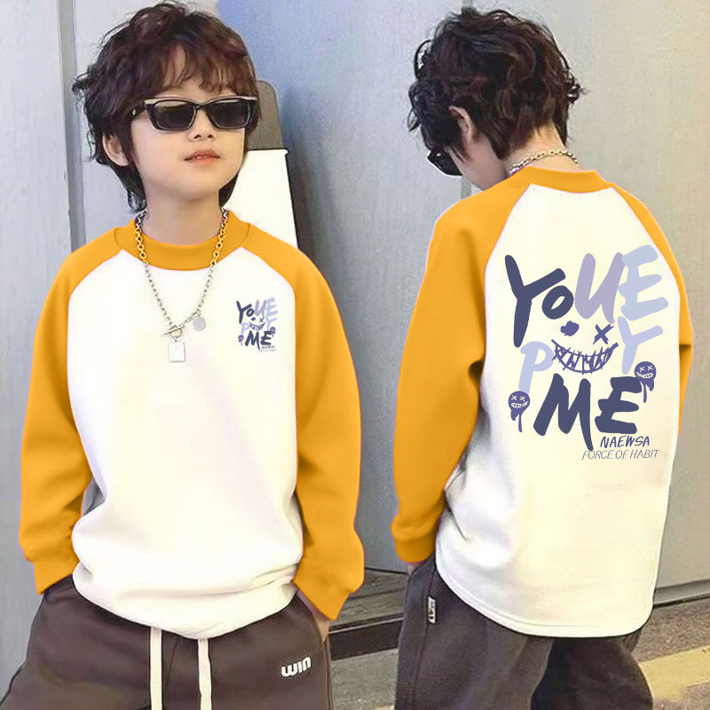 Παιδικό μακρυμάνικο τοπ για τον χειμώνα με θερμική επένδυση, βάσης ρούχου, σχέδιο color-block, 100% πολυεστέρας, στρογγυλός λαιμός, χωρίς κουκούλα