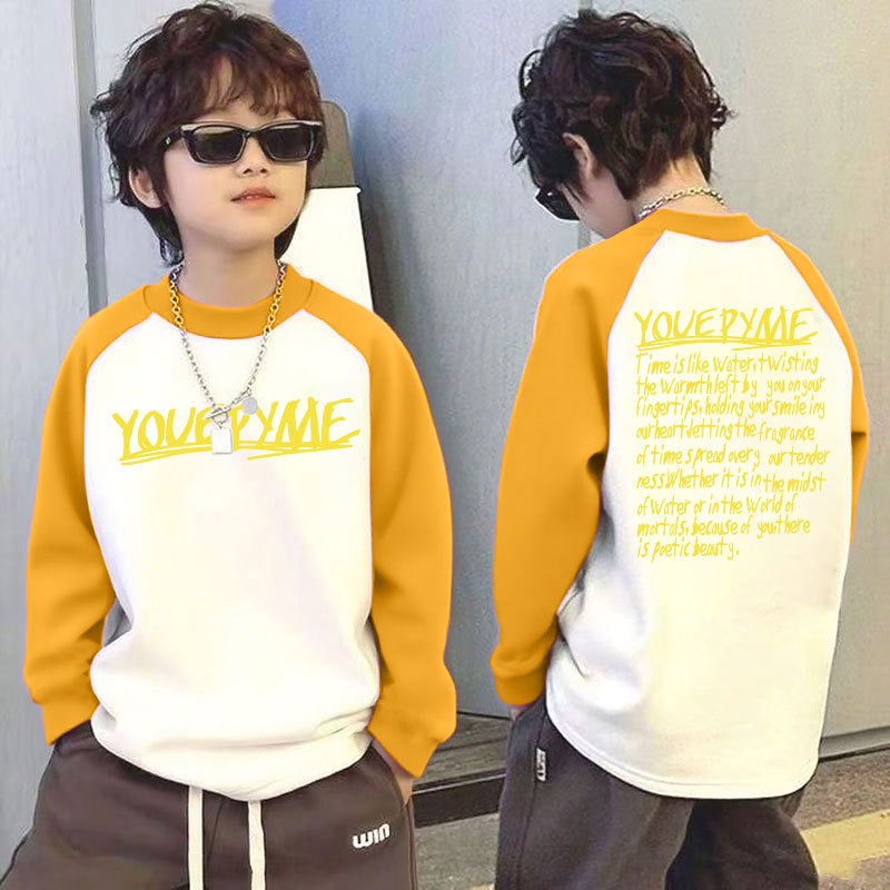 Παιδικό μακρυμάνικο τοπ για τον χειμώνα με θερμική επένδυση, βάσης ρούχου, σχέδιο color-block, 100% πολυεστέρας, στρογγυλός λαιμός, χωρίς κουκούλα