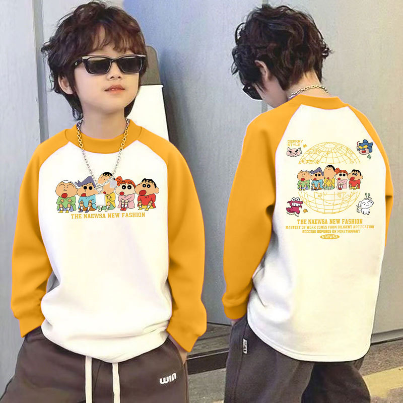 Παιδικό μακρυμάνικο τοπ για τον χειμώνα με θερμική επένδυση, βάσης ρούχου, σχέδιο color-block, 100% πολυεστέρας, στρογγυλός λαιμός, χωρίς κουκούλα