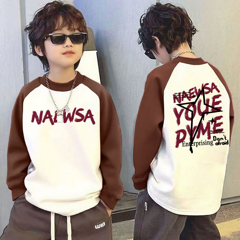 Παιδικό μακρυμάνικο τοπ για τον χειμώνα με θερμική επένδυση, βάσης ρούχου, σχέδιο color-block, 100% πολυεστέρας, στρογγυλός λαιμός, χωρίς κουκούλα