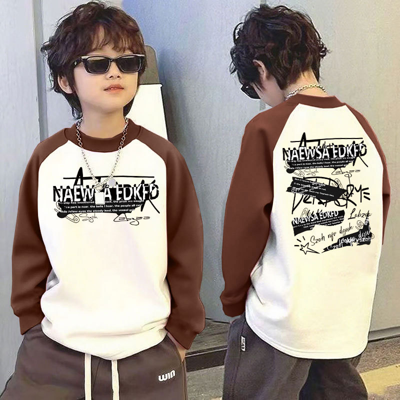 Παιδικό μακρυμάνικο τοπ για τον χειμώνα με θερμική επένδυση, βάσης ρούχου, σχέδιο color-block, 100% πολυεστέρας, στρογγυλός λαιμός, χωρίς κουκούλα