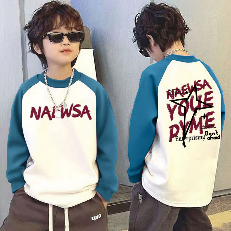 Παιδικό μακρυμάνικο τοπ για τον χειμώνα με θερμική επένδυση, βάσης ρούχου, σχέδιο color-block, 100% πολυεστέρας, στρογγυλός λαιμός, χωρίς κουκούλα