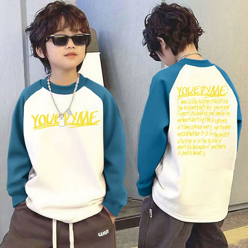 Παιδικό μακρυμάνικο τοπ για τον χειμώνα με θερμική επένδυση, βάσης ρούχου, σχέδιο color-block, 100% πολυεστέρας, στρογγυλός λαιμός, χωρίς κουκούλα