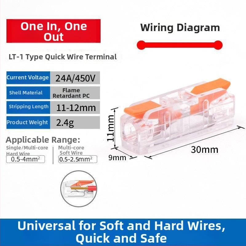 LT-123 Push-In Διακλαδωτής Τερματικού Μπλοκ για Στερεά Καλώδια