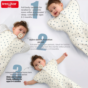 Βρεφικός υπνόσακος από 95%+ βαμβάκι, αντι-startle σχεδίαση, αποσπώμενα μανίκια, τεσσάρων εποχών, φερμουάρ νάιλον