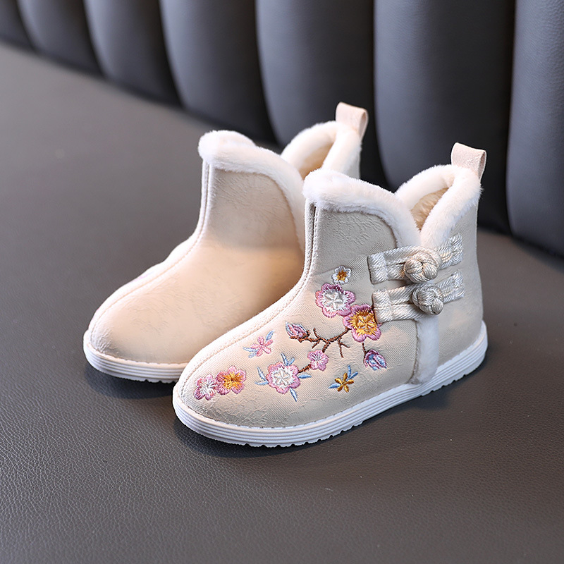 Pantofi de iarnă pentru copii din bumbac, închidere cu cataramă, căptuți cu fleece, talpă din cauciuc anti-derapant, model cartoon, stil etnic