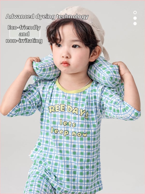 Σετ πιτζάμών για παιδιά - Yassel βισκόζη-ελαστάν, στρογγυλός λαιμός, 3/4 μανίκια, μοτίβο καρτούν, απομάκρυνση υγρασίας