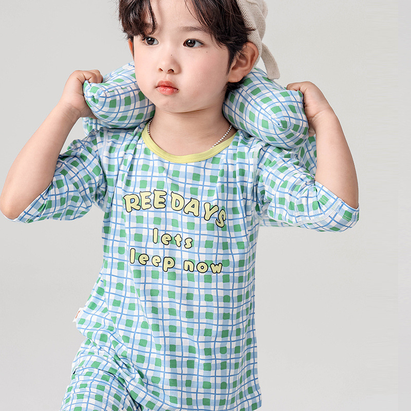 Σετ πιτζάμών για παιδιά - Yassel βισκόζη-ελαστάν, στρογγυλός λαιμός, 3/4 μανίκια, μοτίβο καρτούν, απομάκρυνση υγρασίας