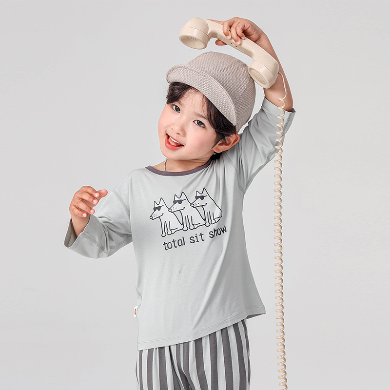 Σετ πιτζάμών για παιδιά - Yassel βισκόζη-ελαστάν, στρογγυλός λαιμός, 3/4 μανίκια, μοτίβο καρτούν, απομάκρυνση υγρασίας