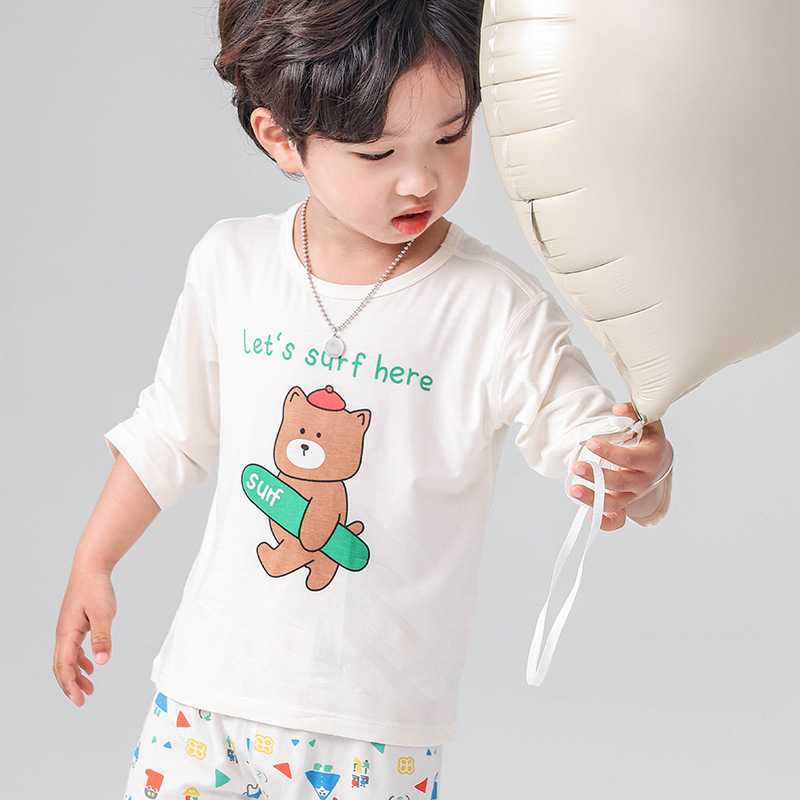 Σετ πιτζάμών για παιδιά - Yassel βισκόζη-ελαστάν, στρογγυλός λαιμός, 3/4 μανίκια, μοτίβο καρτούν, απομάκρυνση υγρασίας