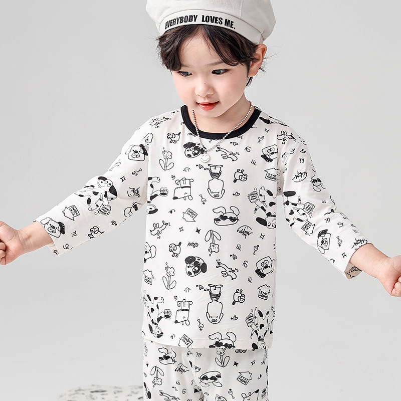 Σετ πιτζάμών για παιδιά - Yassel βισκόζη-ελαστάν, στρογγυλός λαιμός, 3/4 μανίκια, μοτίβο καρτούν, απομάκρυνση υγρασίας