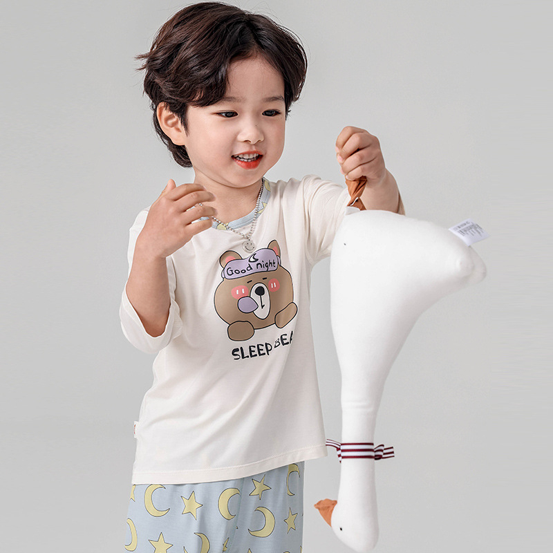 Σετ πιτζάμών για παιδιά - Yassel βισκόζη-ελαστάν, στρογγυλός λαιμός, 3/4 μανίκια, μοτίβο καρτούν, απομάκρυνση υγρασίας