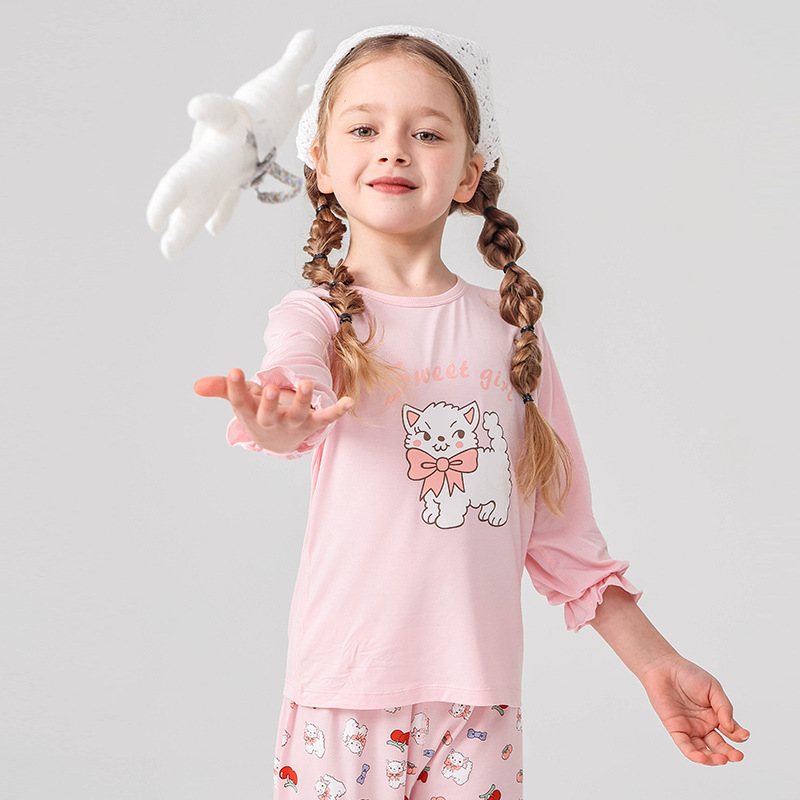 Σετ πιτζάμών για παιδιά - Yassel βισκόζη-ελαστάν, στρογγυλός λαιμός, 3/4 μανίκια, μοτίβο καρτούν, απομάκρυνση υγρασίας