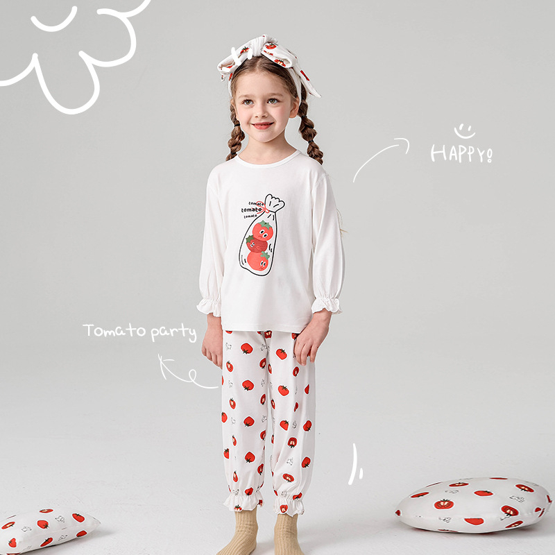 Σετ πιτζάμών για παιδιά - Yassel βισκόζη-ελαστάν, στρογγυλός λαιμός, 3/4 μανίκια, μοτίβο καρτούν, απομάκρυνση υγρασίας