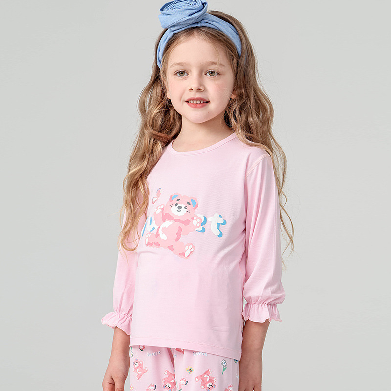 Σετ πιτζάμών για παιδιά - Yassel βισκόζη-ελαστάν, στρογγυλός λαιμός, 3/4 μανίκια, μοτίβο καρτούν, απομάκρυνση υγρασίας