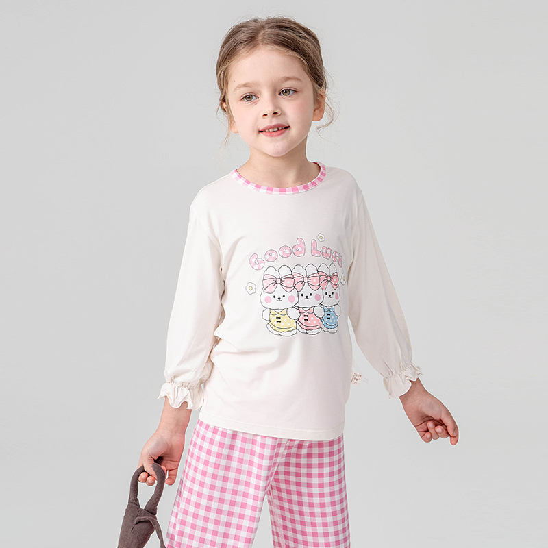 Σετ πιτζάμών για παιδιά - Yassel βισκόζη-ελαστάν, στρογγυλός λαιμός, 3/4 μανίκια, μοτίβο καρτούν, απομάκρυνση υγρασίας