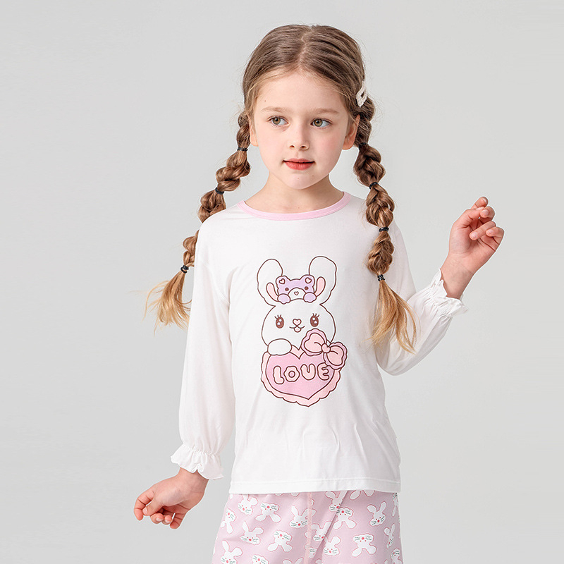 Σετ πιτζάμών για παιδιά - Yassel βισκόζη-ελαστάν, στρογγυλός λαιμός, 3/4 μανίκια, μοτίβο καρτούν, απομάκρυνση υγρασίας