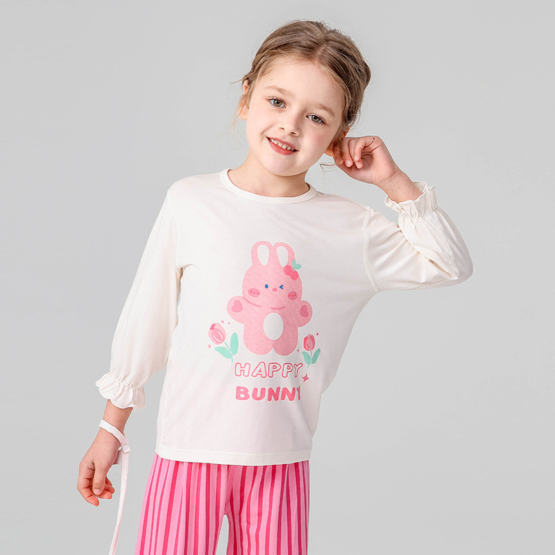 Σετ πιτζάμών για παιδιά - Yassel βισκόζη-ελαστάν, στρογγυλός λαιμός, 3/4 μανίκια, μοτίβο καρτούν, απομάκρυνση υγρασίας