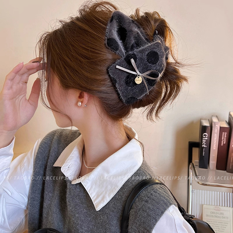 Леопардов принт клип за коса с панделка и форма на акула, ръчна изработка, кадифена и сатенена материя