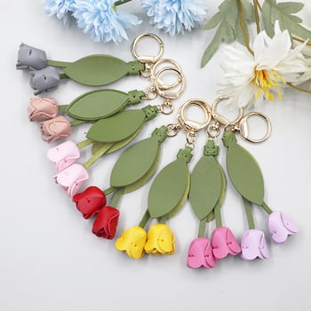 Kľúčenka s motívom tulipánu; PU koža; moderný umelecký štýl; značka Jin Shang; štandardné balenie
