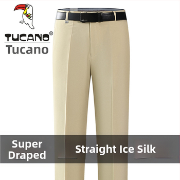 Ανδρικά casual παντελόνια από βαμβάκι, ίσια γραμμή, υψηλή μέση, χωρίς σιδέρωμα