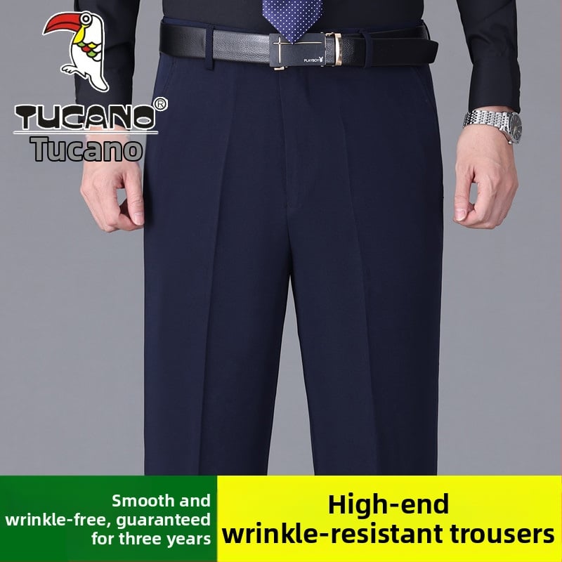 Ανδρικά casual παντελόνια από βαμβάκι, ίσια γραμμή, υψηλή μέση, χωρίς σιδέρωμα