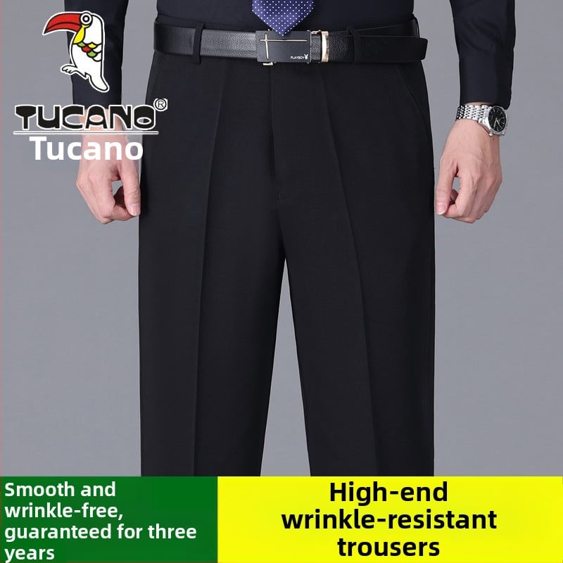 Ανδρικά casual παντελόνια από βαμβάκι, ίσια γραμμή, υψηλή μέση, χωρίς σιδέρωμα