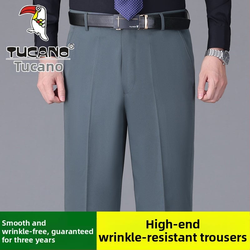 Ανδρικά casual παντελόνια από βαμβάκι, ίσια γραμμή, υψηλή μέση, χωρίς σιδέρωμα