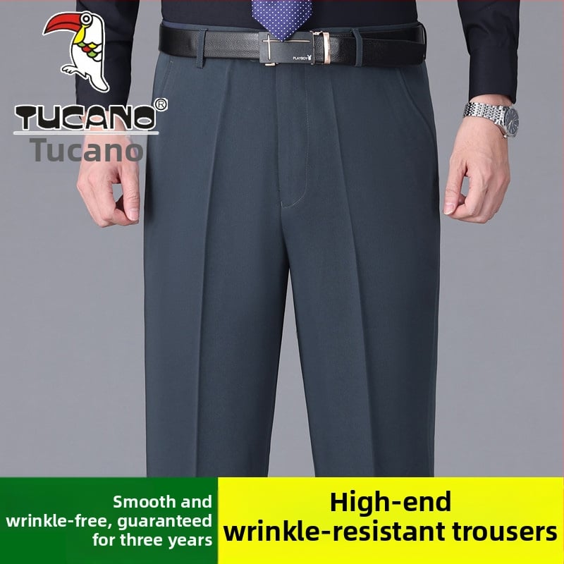 Ανδρικά casual παντελόνια από βαμβάκι, ίσια γραμμή, υψηλή μέση, χωρίς σιδέρωμα