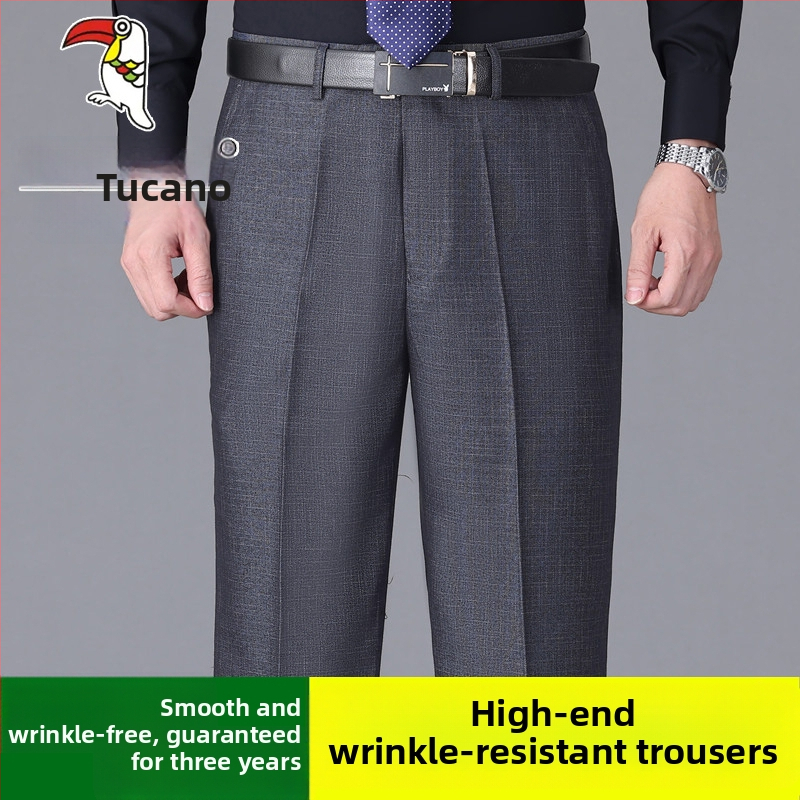 Ανδρικά casual παντελόνια από βαμβάκι, ίσια γραμμή, υψηλή μέση, χωρίς σιδέρωμα