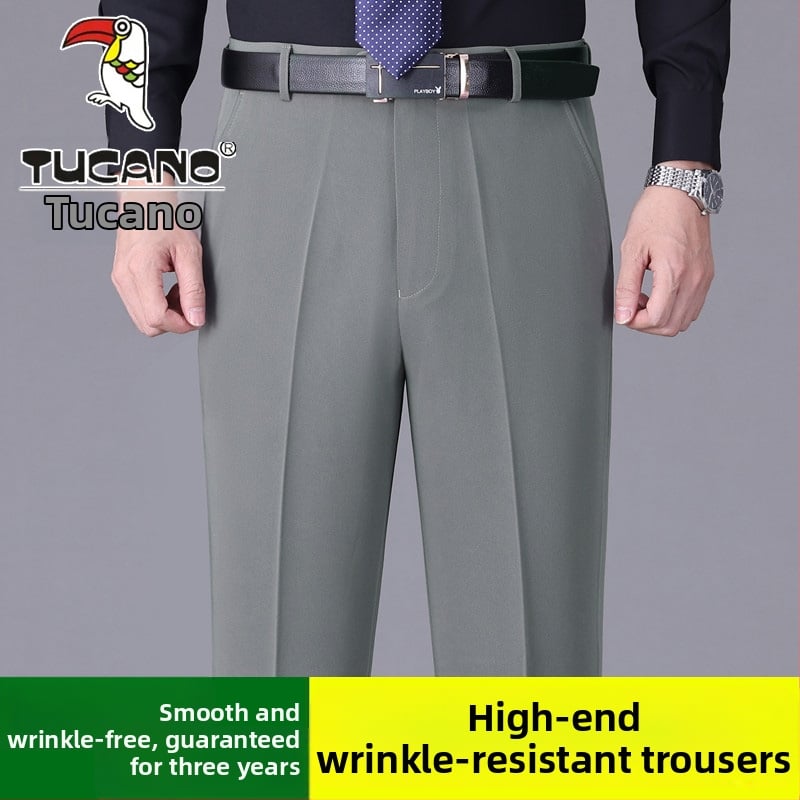 Ανδρικά casual παντελόνια από βαμβάκι, ίσια γραμμή, υψηλή μέση, χωρίς σιδέρωμα