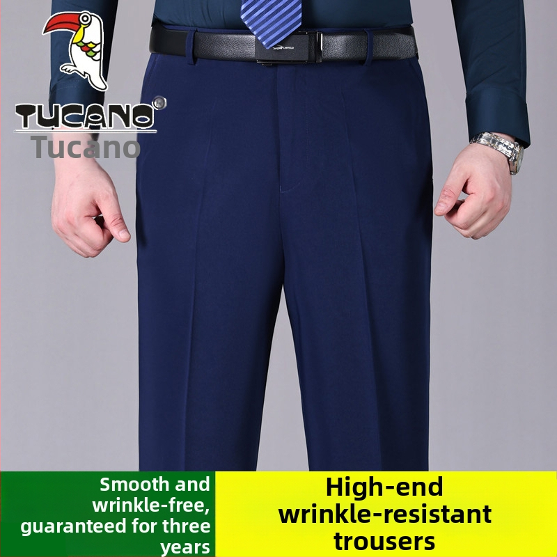 Ανδρικά casual παντελόνια από βαμβάκι, ίσια γραμμή, υψηλή μέση, χωρίς σιδέρωμα