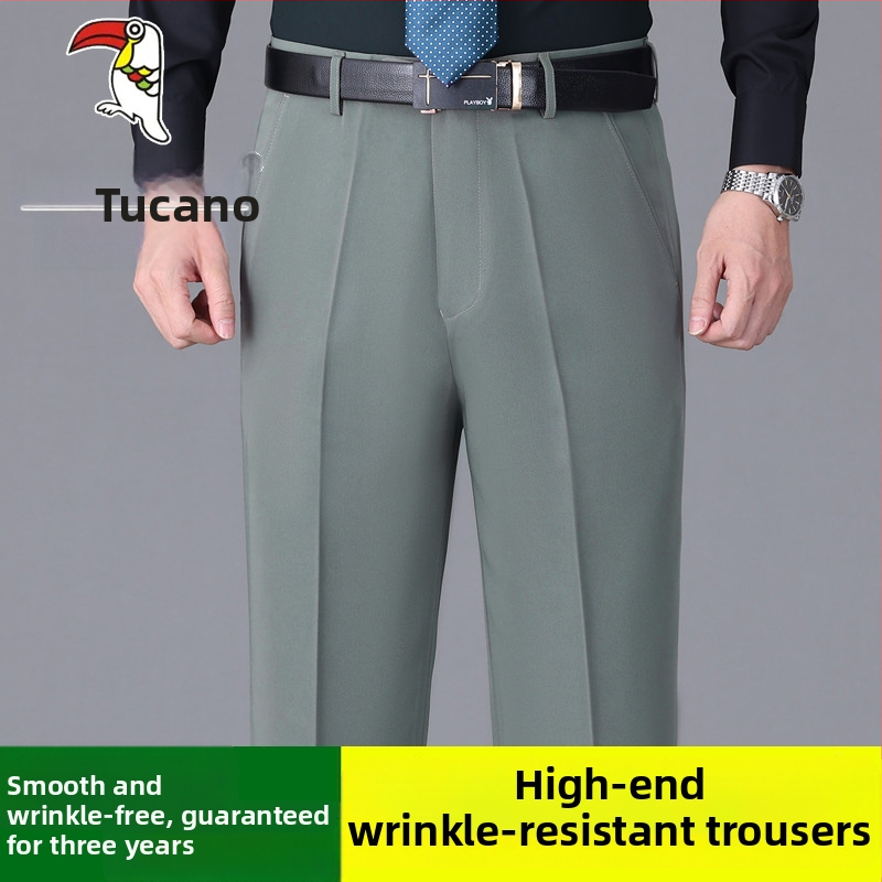 Ανδρικά casual παντελόνια από βαμβάκι, ίσια γραμμή, υψηλή μέση, χωρίς σιδέρωμα