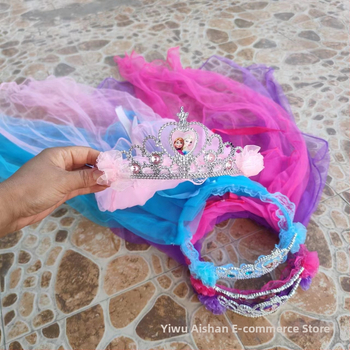 Κορώνα με βέλο για παιδιά, πλέγμα, καρτούν στυλ, unisex, διπλό στρώμα, προσαρμογή κατά παραγγελία