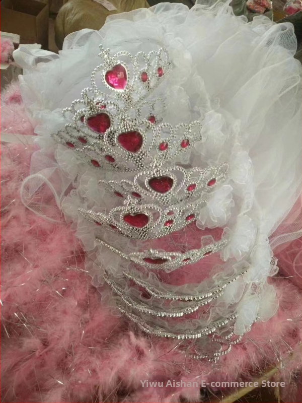 Κορώνα με βέλο για παιδιά, πλέγμα, καρτούν στυλ, unisex, διπλό στρώμα, προσαρμογή κατά παραγγελία