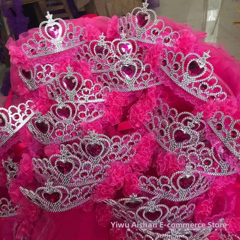 Κορώνα με βέλο για παιδιά, πλέγμα, καρτούν στυλ, unisex, διπλό στρώμα, προσαρμογή κατά παραγγελία