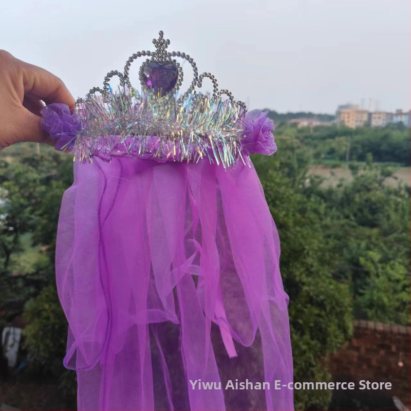 Κορώνα με βέλο για παιδιά, πλέγμα, καρτούν στυλ, unisex, διπλό στρώμα, προσαρμογή κατά παραγγελία