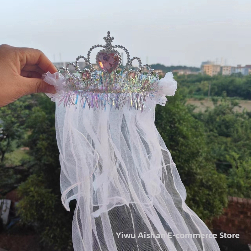 Κορώνα με βέλο για παιδιά, πλέγμα, καρτούν στυλ, unisex, διπλό στρώμα, προσαρμογή κατά παραγγελία