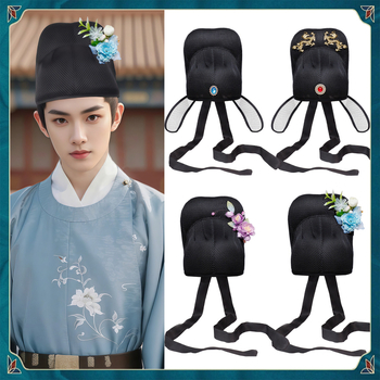 Férfiaknak tervezett ősi stílusú udvari tisztviselő sapka, retro cosplay kiegészítő, mechanikus kidolgozás