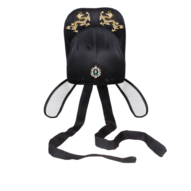 Férfiaknak tervezett ősi stílusú udvari tisztviselő sapka, retro cosplay kiegészítő, mechanikus kidolgozás