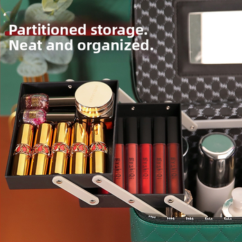 Козметична чанта от PC, с цип за отваряне, каре-шарка, еднопосочни колела